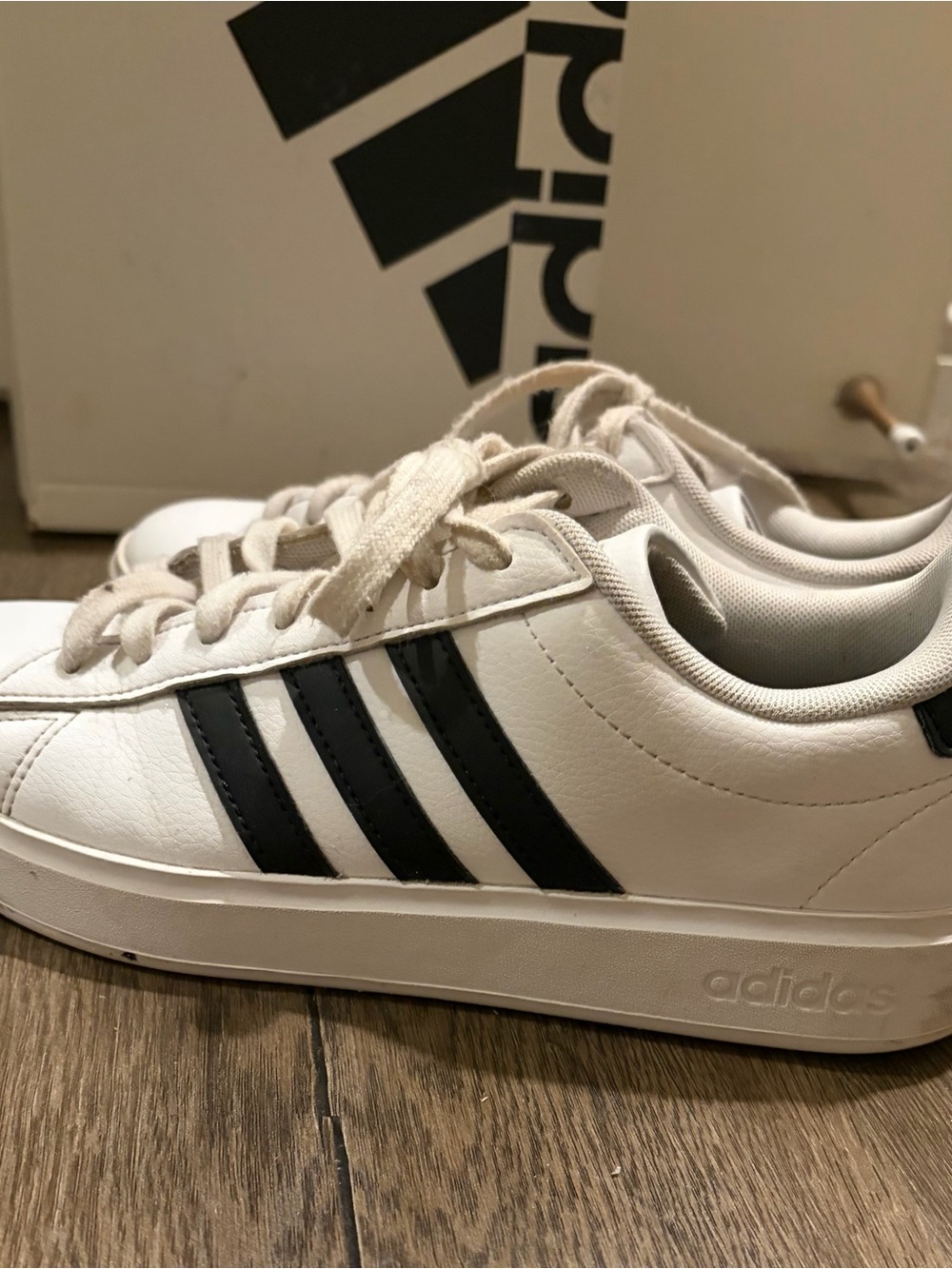 Grand Court Addidas White Sneakers with Black Stripes - Picture 2 of 6